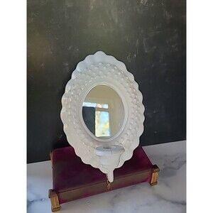 Burwood Products White Hobnail Mirror Candlestick Holder Wall Sconce